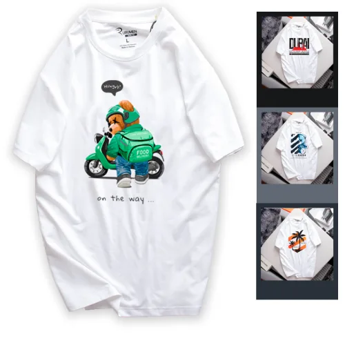 Áo Nam Rurumen Cổ Tròn Trắng Hình Gấu Đeo Balo Size 4X