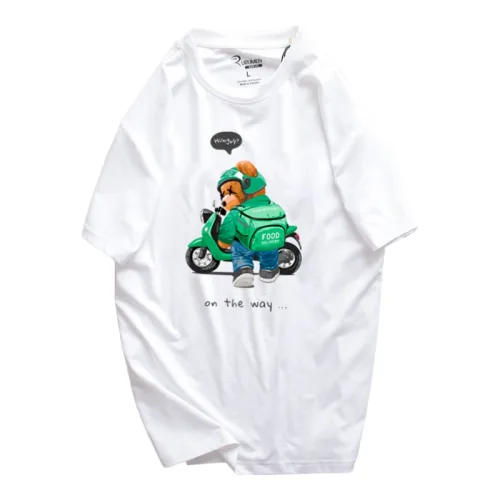 Áo Nam Rurumen Cổ Tròn Trắng Hình Gấu Đeo Balo Size 4X
