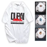 Áo thun nam Rurumen cổ tròn màu trắng in logo chữ DUBAI, size 4X