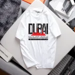 Áo thun nam Rurumen cổ tròn màu trắng in logo chữ DUBAI, size 4X