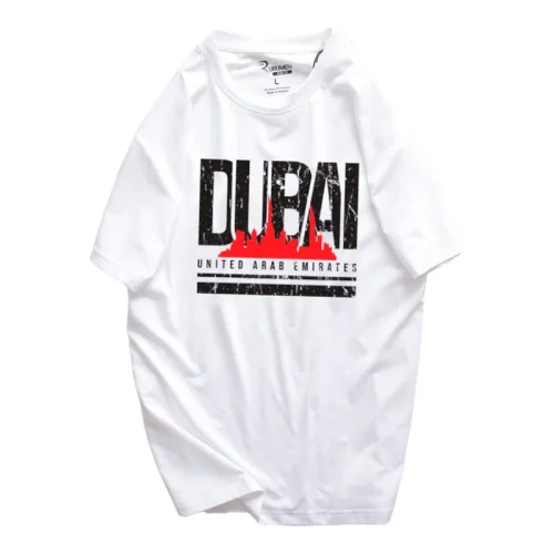 Áo thun nam Rurumen cổ tròn màu trắng in logo chữ DUBAI, size 4X