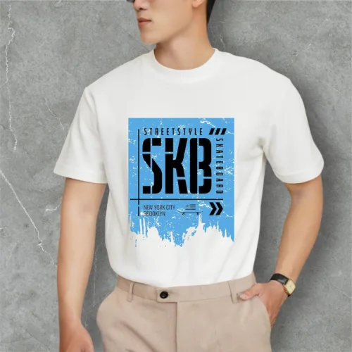 Nguồn hàng sỉ áo Thun Nam Cổ Tròn Rurumen Màu Trắng In Logo Chữ SKB (Có size 4x)