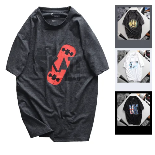 Áo thun nam Rurumen Big Size màu xám cổ tròn in chữ SK8 SKATE