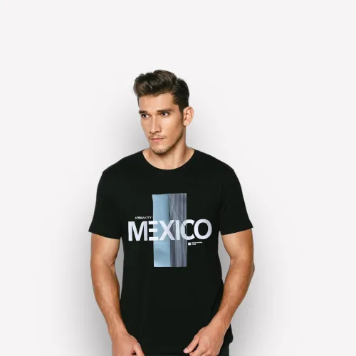 Áo thun nam Rurumen Mexico màu đen, cổ tròn, Big Size