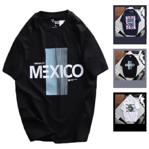 Áo thun nam Rurumen Mexico màu đen, cổ tròn, Big Size