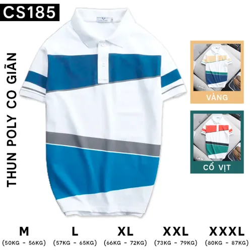Áo thun polo nam CS185 vải cá sấu Poly phối kẻ sọc màu, có size 3XL