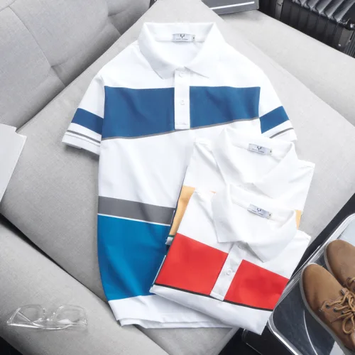 Áo thun polo nam CS185 vải cá sấu Poly phối kẻ sọc màu, có size 3XL