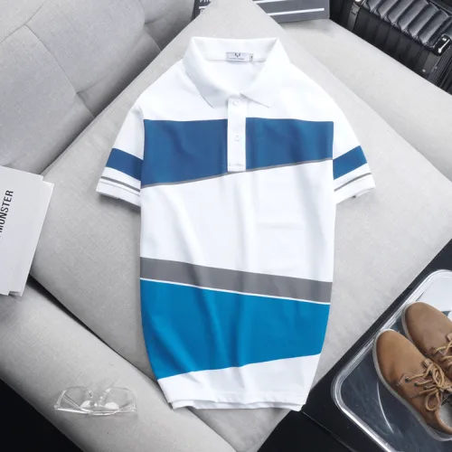 Áo thun polo nam CS185 vải cá sấu Poly phối kẻ sọc màu, có size 3XL