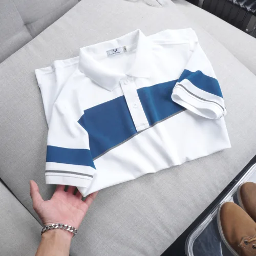 Áo thun polo nam CS185 vải cá sấu Poly phối kẻ sọc màu, có size 3XL