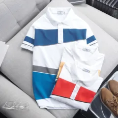 Áo thun polo nam CS185 vải cá sấu Poly phối kẻ sọc màu, có size 3XL