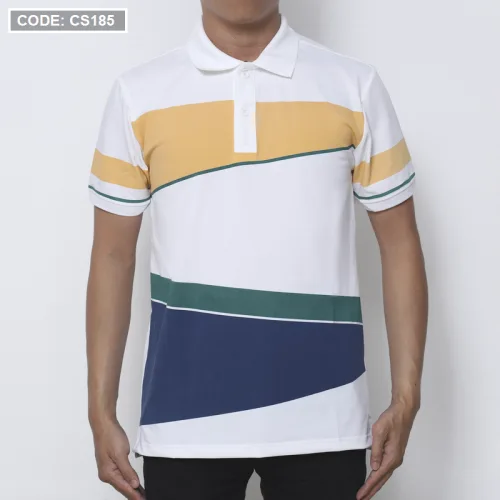 Áo thun polo nam CS185 vải cá sấu Poly phối kẻ sọc màu, có size 3XL