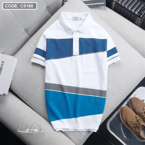 Áo thun polo nam CS185 vải cá sấu Poly phối kẻ sọc màu, có size 3XL
