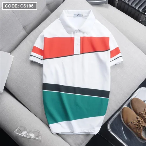 Áo thun polo nam CS185 vải cá sấu Poly phối kẻ sọc màu, có size 3XL