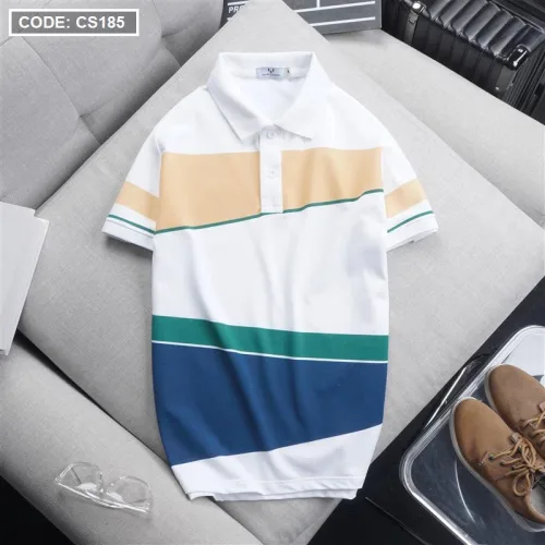 Áo thun polo nam CS185 vải cá sấu Poly phối kẻ sọc màu, có size 3XL