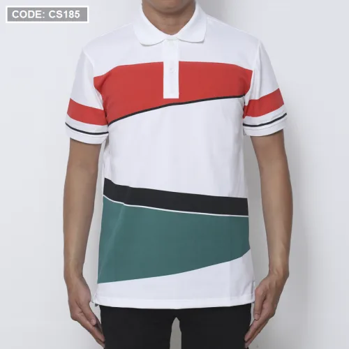 Áo thun polo nam CS185 vải cá sấu Poly phối kẻ sọc màu, có size 3XL