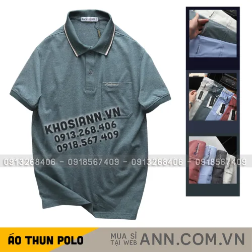 Áo thun polo nam thêu logo chữ Paclehorse, cổ phối sọc, có túi ngực và big size