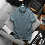 Áo thun polo nam thêu logo chữ Paclehorse, cổ phối sọc, có túi ngực và big size