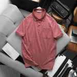 Áo thun polo nam thêu logo chữ Paclehorse, cổ phối sọc, có túi ngực và big size
