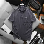 Áo thun polo nam thêu logo chữ Paclehorse, cổ phối sọc, có túi ngực và big size