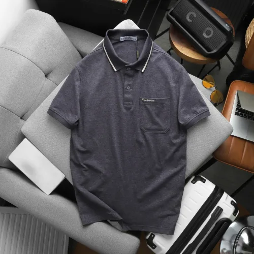 Áo thun polo nam thêu logo chữ Paclehorse, cổ phối sọc, có túi ngực và big size