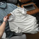 Áo thun polo nam thêu logo chữ Paclehorse, cổ phối sọc, có túi ngực và big size
