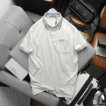 Áo thun polo nam thêu logo chữ Paclehorse, cổ phối sọc, có túi ngực và big size