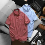 Áo thun polo nam thêu logo chữ Paclehorse, cổ phối sọc, có túi ngực và big size
