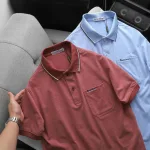 Áo thun polo nam thêu logo chữ Paclehorse, cổ phối sọc, có túi ngực và big size