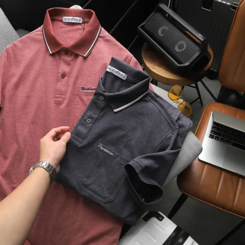 Áo thun polo nam thêu logo chữ Paclehorse, cổ phối sọc, có túi ngực và big size