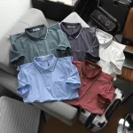 Áo thun polo nam thêu logo chữ Paclehorse, cổ phối sọc, có túi ngực và big size