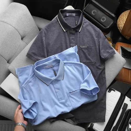 Áo thun polo nam thêu logo chữ Paclehorse, cổ phối sọc, có túi ngực và big size