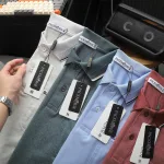 Áo thun polo nam thêu logo chữ Paclehorse, cổ phối sọc, có túi ngực và big size