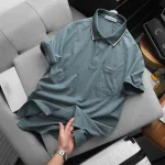 Áo thun polo nam thêu logo chữ Paclehorse, cổ phối sọc, có túi ngực và big size