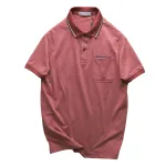 Áo thun polo nam thêu logo chữ Paclehorse, cổ phối sọc, có túi ngực và big size