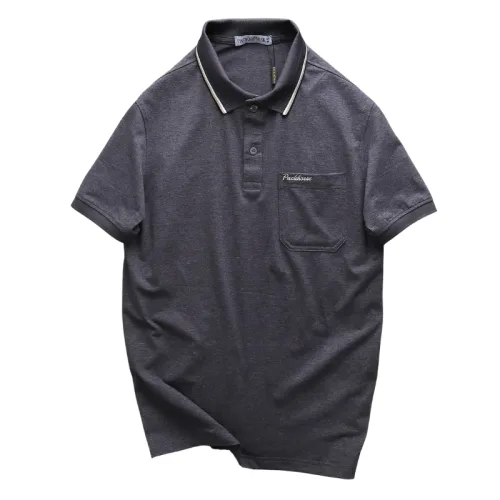 Áo thun polo nam thêu logo chữ Paclehorse, cổ phối sọc, có túi ngực và big size