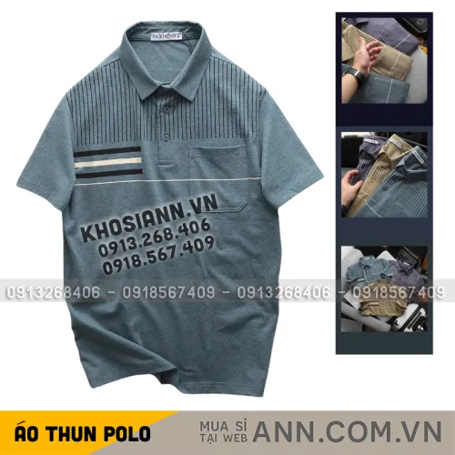 Chuyên sỉ áo Thun Nam Polo - Áo Thun Cổ Bẻ Nam Phối Sọc Có Túi Trước Ngực Sang Trọng Có Big Size