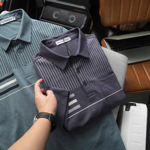 Chuyên sỉ áo Thun Nam Polo - Áo Thun Cổ Bẻ Nam Phối Sọc Có Túi Trước Ngực Sang Trọng Có Big Size