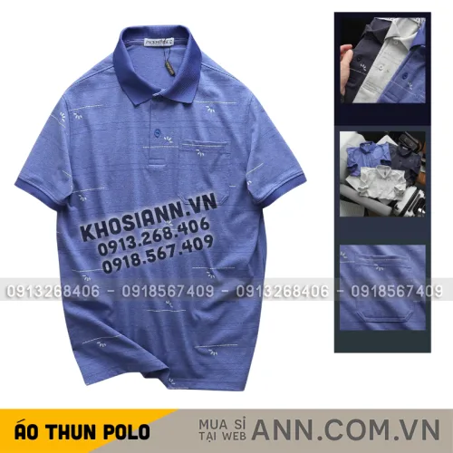 Áo thun polo nam có túi trước ngực, cổ bẻ phối sọc hoa, có Big Size