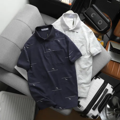 Áo thun polo nam có túi trước ngực, cổ bẻ phối sọc hoa, có Big Size