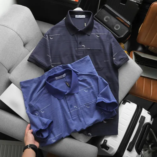 Áo thun polo nam có túi trước ngực, cổ bẻ phối sọc hoa, có Big Size