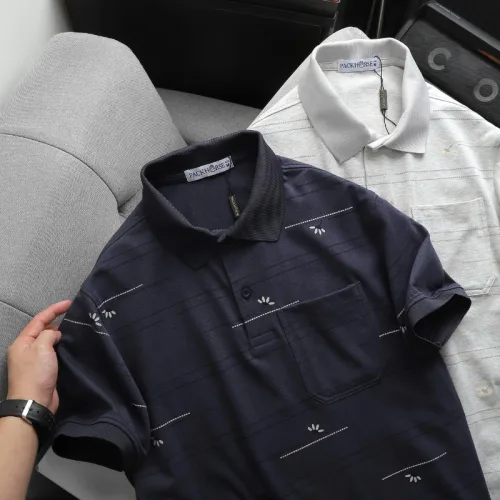Áo thun polo nam có túi trước ngực, cổ bẻ phối sọc hoa, có Big Size