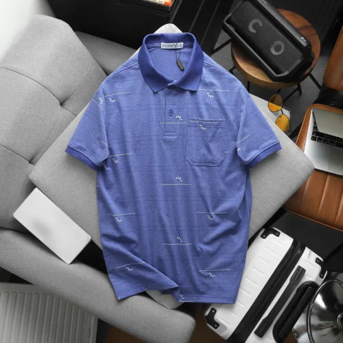 Áo thun polo nam có túi trước ngực, cổ bẻ phối sọc hoa, có Big Size
