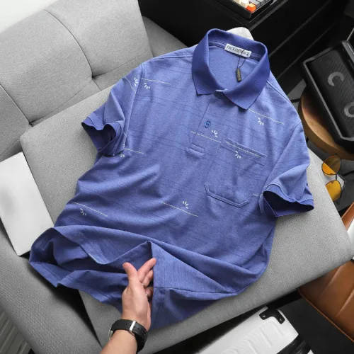Áo thun polo nam có túi trước ngực, cổ bẻ phối sọc hoa, có Big Size