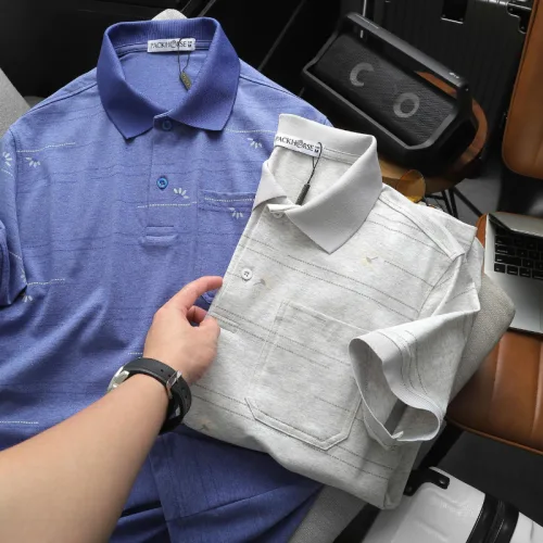 Áo thun polo nam có túi trước ngực, cổ bẻ phối sọc hoa, có Big Size
