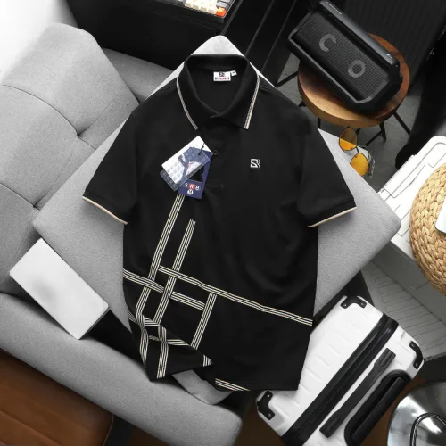 Áo Polo Nam Cổ Bẻ Thêu Chữ R Phối Sọc Vạt Áo Big Size