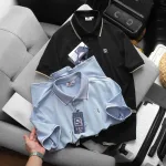 Áo Polo Nam Cổ Bẻ Thêu Chữ R Phối Sọc Vạt Áo Big Size