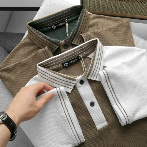 Áo thun polo nam phối màu với viền bo cổ bẻ, có size 3x