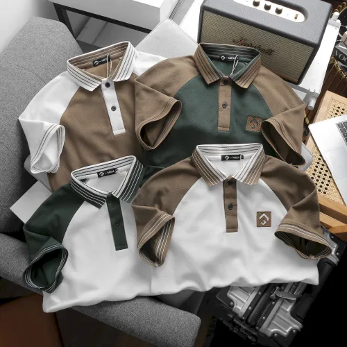 Áo thun polo nam phối màu với viền bo cổ bẻ, có size 3x