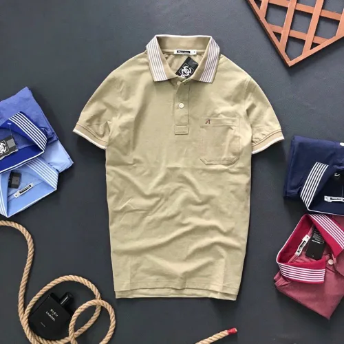 Áo polo thun cotton nam có túi, cổ bẻ phối thêu chữ A