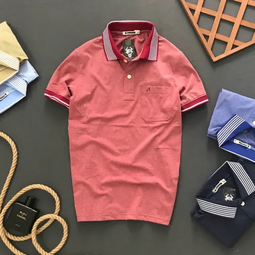 Áo polo thun cotton nam có túi, cổ bẻ phối thêu chữ A